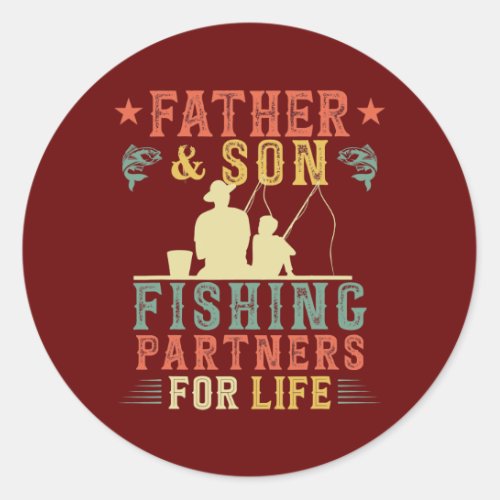 Vintage Retro Father And Son Fishing Partners For Classic Round Sticker