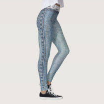 Vintage Retro Faux Blue Jeans Denim White Lace Leggings Vintage Retro Faux Blue Jeans Denim White Lace Leggings