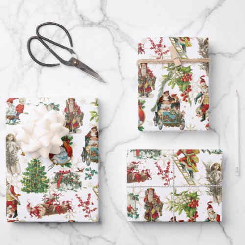 Vintage Retro Festive Christmas Holiday  Wrapping Paper Sheets