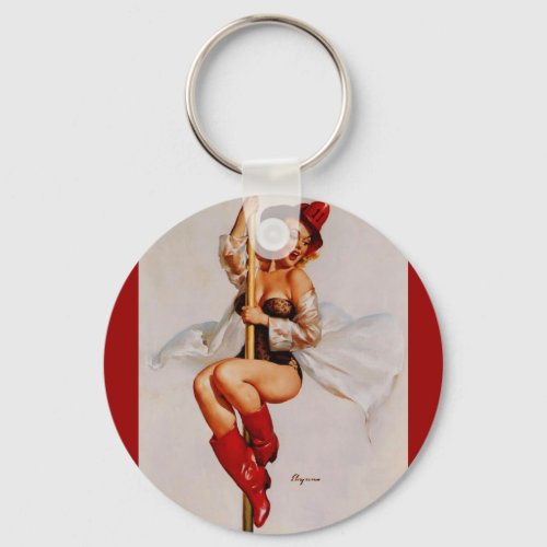 Vintage Retro Firefighter Pin Up Girl Keychain