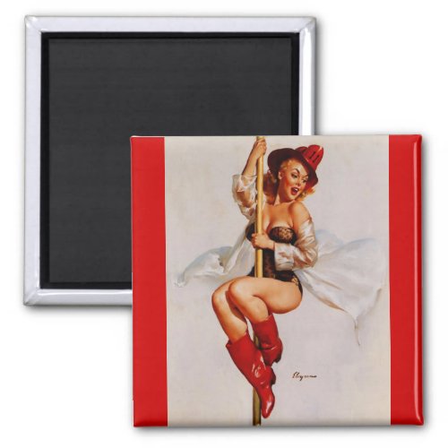 Vintage Retro Firefighter Pin Up Girl Magnet