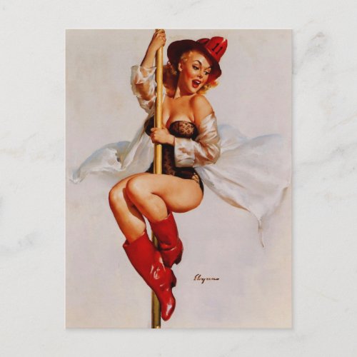 Vintage Retro Firefighter Pin Up Girl Postcard