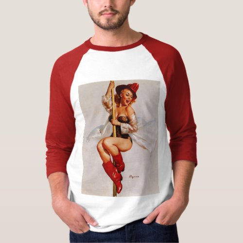 Vintage Retro Firefighter Pin Up Girl T_Shirt