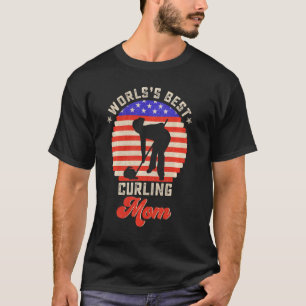 Vintage Retro Flag World S Best Curling Mom Curler T-Shirt