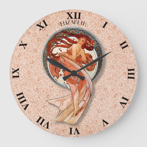 Vintage Retro Floral Art Nouveau Dancing Girl Large Clock