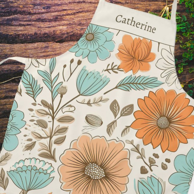 Vintage Retro Floral Pastel Name Apron (Creator Uploaded)