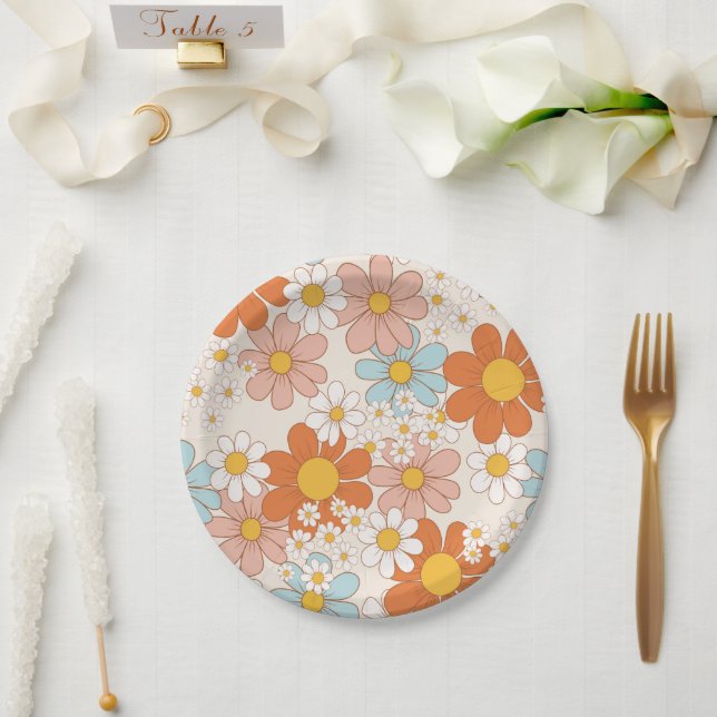 Vintage Retro Floral Pattern Paper Plates (Wedding)