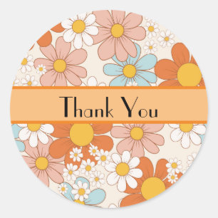 Vintage Retro Floral Thank You Classic Round Sticker