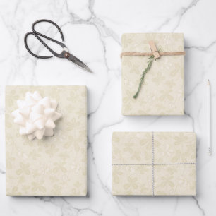 Vintage Retro Floral Vines Pattern Neutral Wrapping Paper Sheets