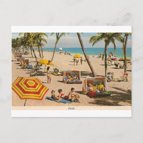 Vintage Retro Florida Beach Travel Postcard