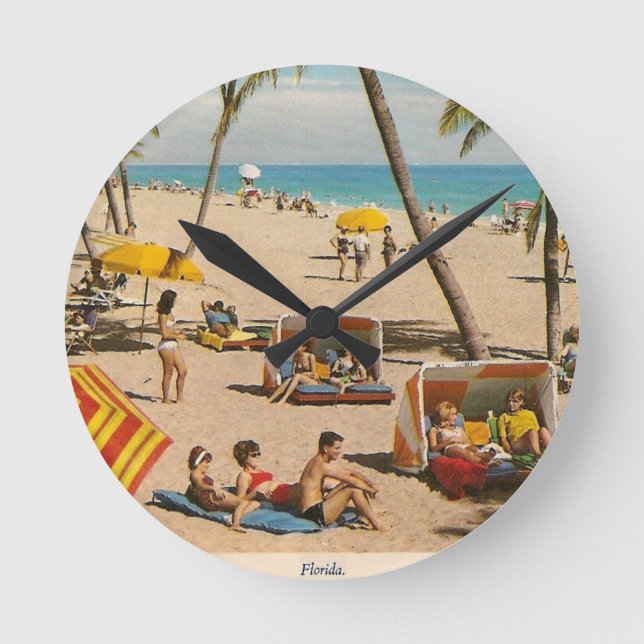 Vintage Retro Florida Beach Travel Round Clock (Front)