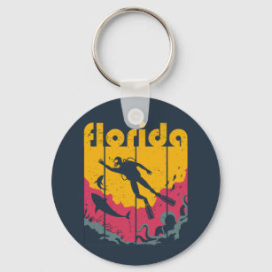 Vintage Retro Florida Diving Cool Scuba Diver Keychain