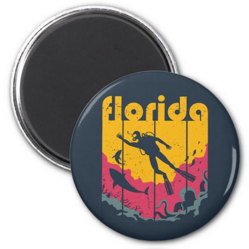 Vintage Retro Florida Diving Cool Scuba Diver Magnet