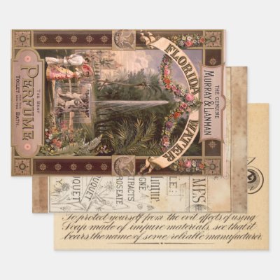 Vintage Retro Florida Perfume Soap  Wrapping Paper Sheets