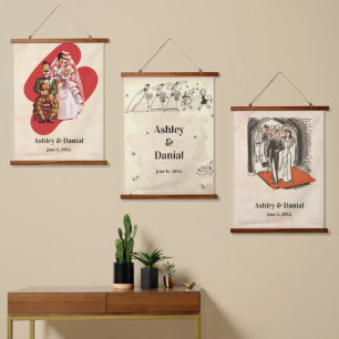 Vintage Retro Flourish 50s Couple Classic Wedding Hanging Tapestry