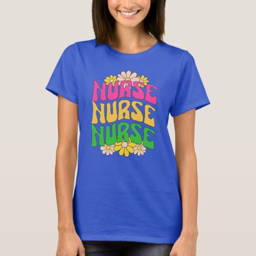 Vintage Retro Flower Power Nurse T_Shirt