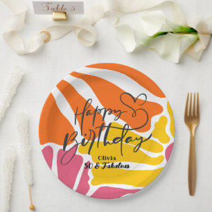 Vintage Retro Flowers Elegant & Colorful Birthday Paper Plates