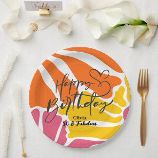 Vintage Retro Flowers Elegant & Colorful Birthday Paper Plates
