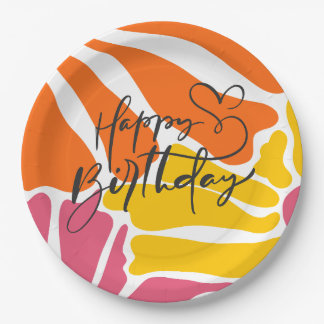 Vintage Retro Flowers Elegant & Colorful Birthday Paper Plates