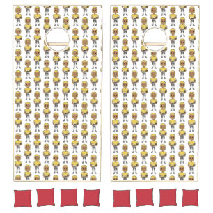 vintage retro football player black yellow simple  cornhole set