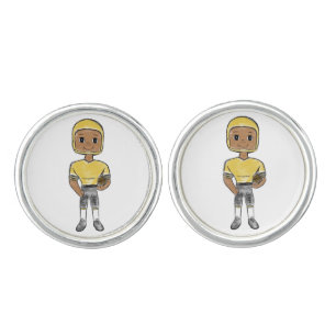 vintage retro football player black yellow simple cufflinks