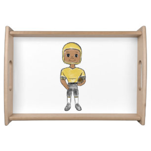 vintage retro football player black yellow simple serving tray