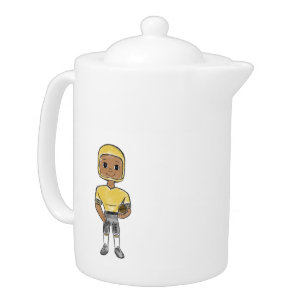 vintage retro football player black yellow simple teapot