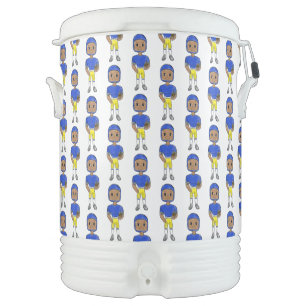vintage retro football player blue yellow simple   beverage cooler