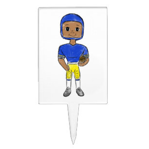 vintage retro football player blue yellow simple cake topper