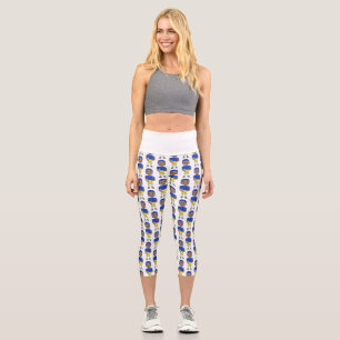 vintage retro football player blue yellow simple   capri leggings