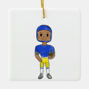 vintage retro football player blue yellow simple ceramic ornament
