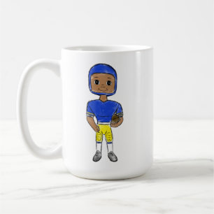 vintage retro football player blue yellow simple   coffee mug