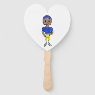 vintage retro football player blue yellow simple hand fan