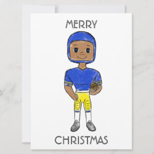vintage retro football player blue yellow simple   holiday card