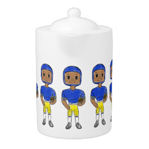 vintage retro football player blue yellow simple teapot