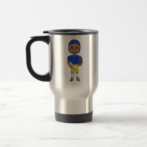 vintage retro football player blue yellow simple   travel mug