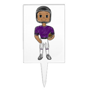 vintage retro football player purple black simple cake topper
