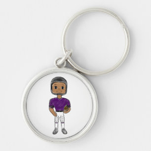 vintage retro football player purple black simple keychain