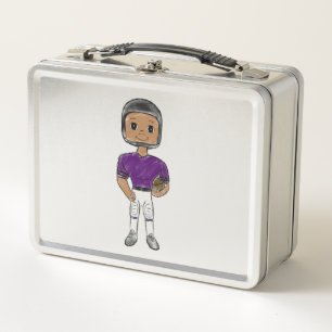 vintage retro football player purple black simple metal lunch box