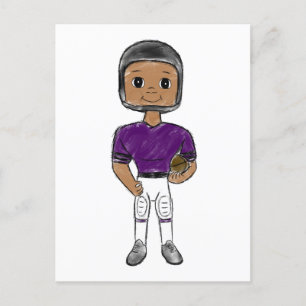 vintage retro football player purple black simple postcard