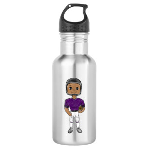 vintage retro football player purple black  simple stainless steel water bottle