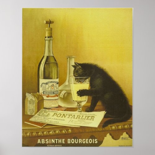 Vintage Retro French Absinthe Bourgeois Black Cat Poster