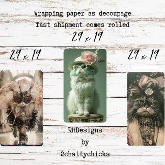 Vintage Retro French Cats Decoupage Wrapping Paper Sheets