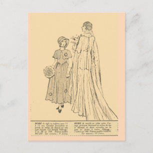 Vintage, retro French  fashion,  Bride, 1931 Postcard