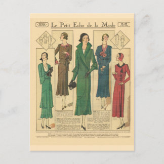 Vintage, retro French  fashion, Day wear 1931 Postcard