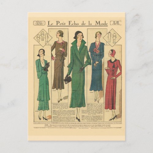 Vintage retro French  fashion Day wear 1931 Postcard