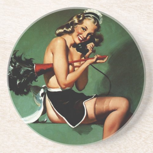 Vintage Retro French Maid Pinup Girl Coaster