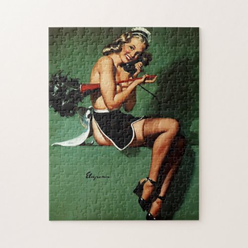 Vintage Retro French Maid Pinup Girl Jigsaw Puzzle