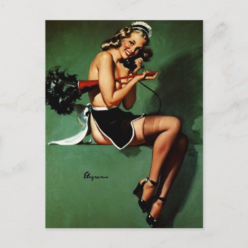 Vintage Retro French Maid Pinup Girl Postcard