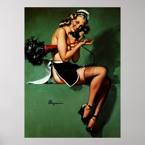 Vintage Retro French Maid Pinup Girl Poster